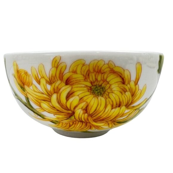 Vintage Minh Long Porcelain Trinket Dish w Lid Yellow Chrysanthemum Design - Picture 8 of 11